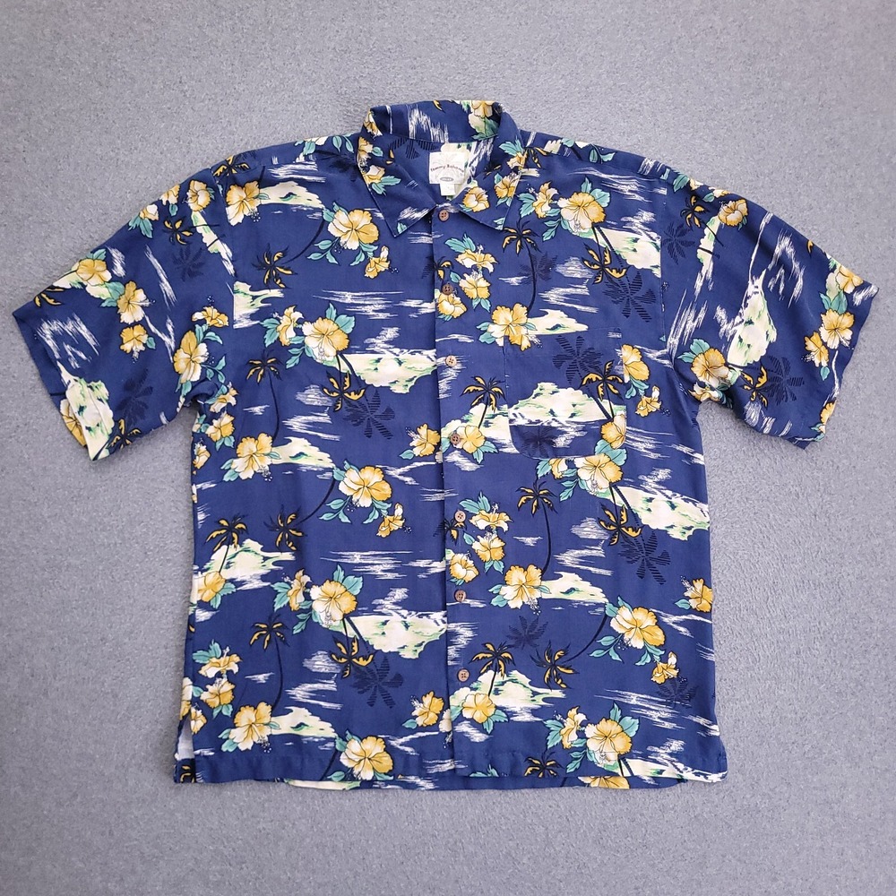 Tommy Bahama Silk Hawaiian Shirt Mens Large Tropical Hibiscus Floral Print